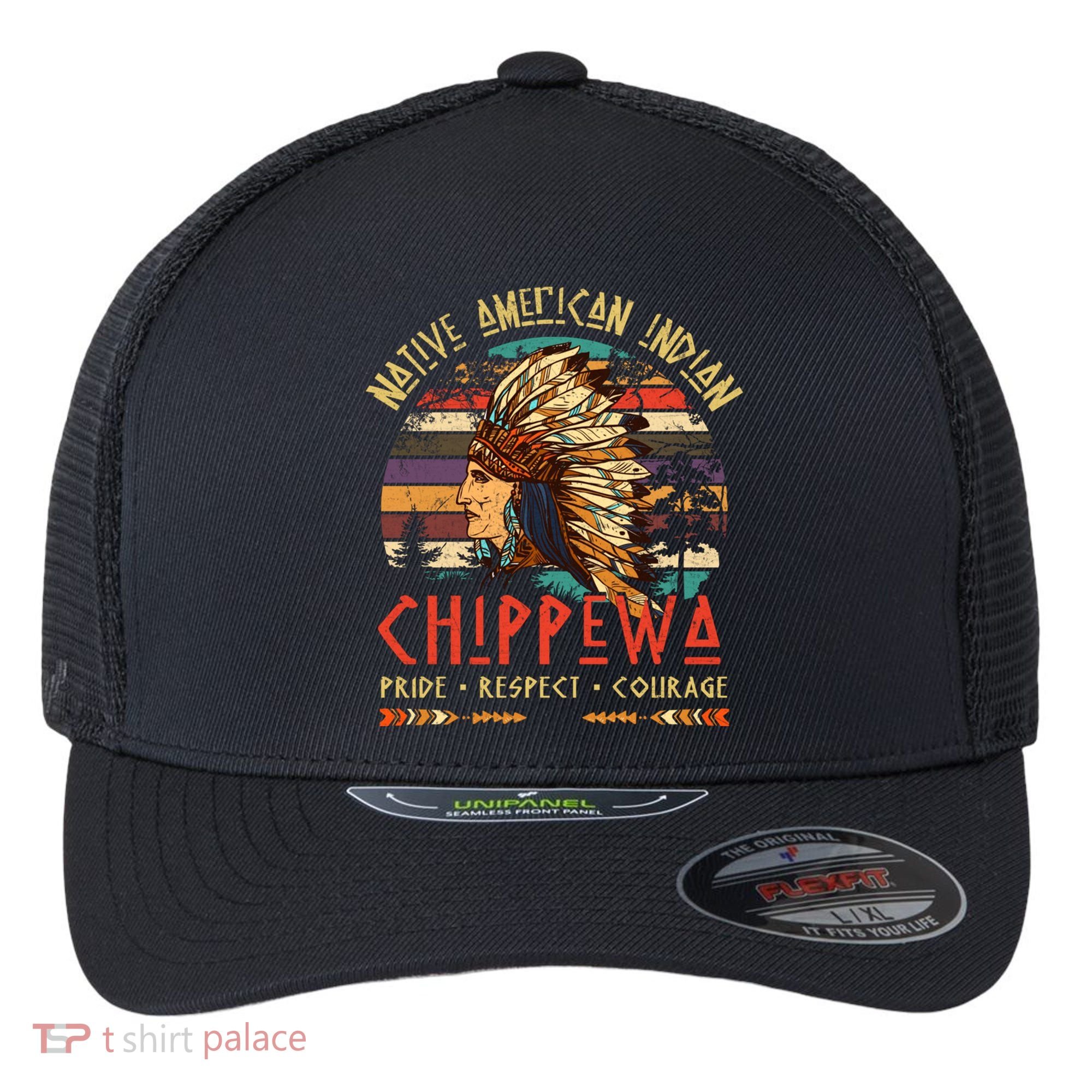 Chippewa Native American Indian Pride Indigenous Tribe Flexfit Unipanel Trucker Cap