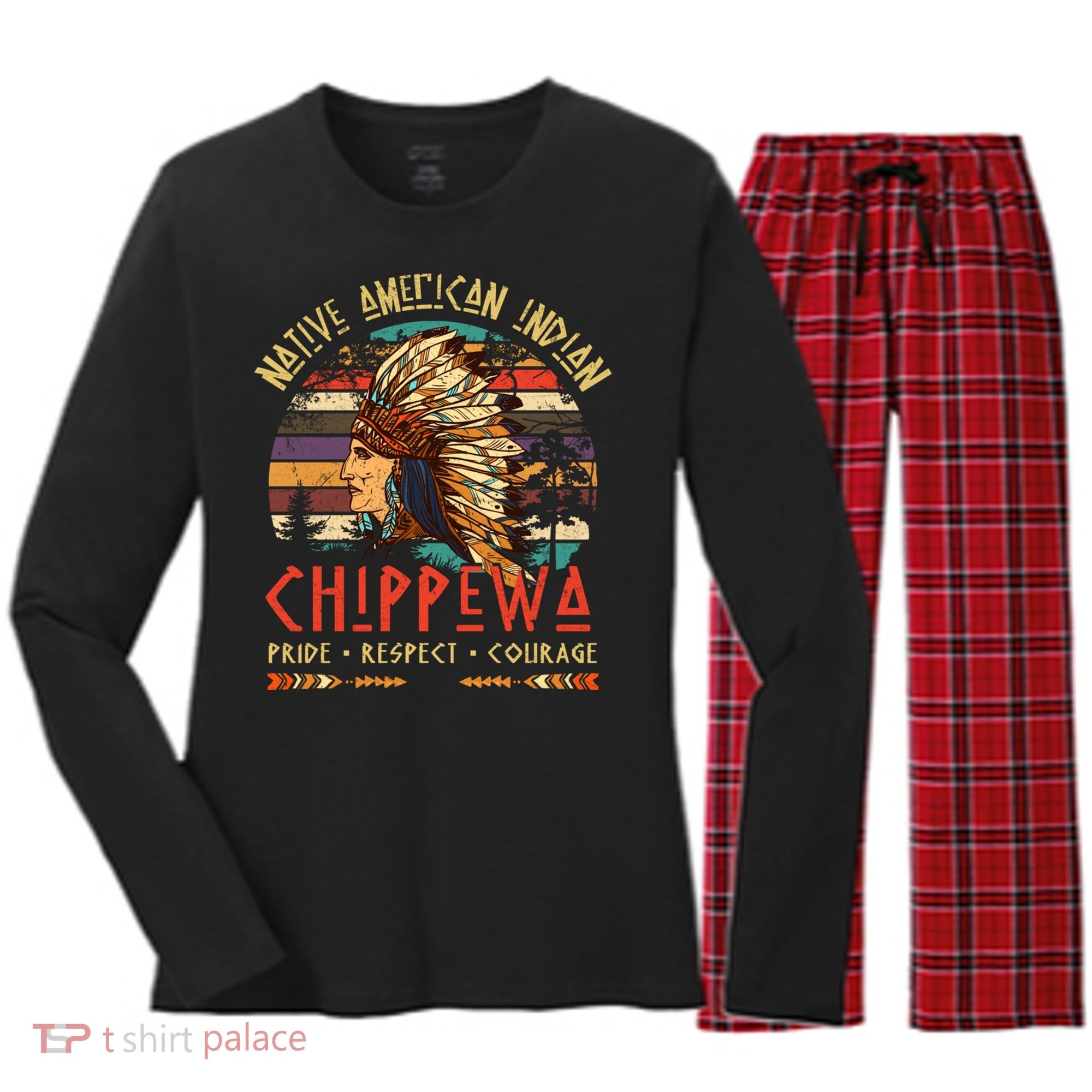 Chippewa Native American Indian Pride Indigenous Tribe Women's Long Sleeve Flannel Pajama Set 