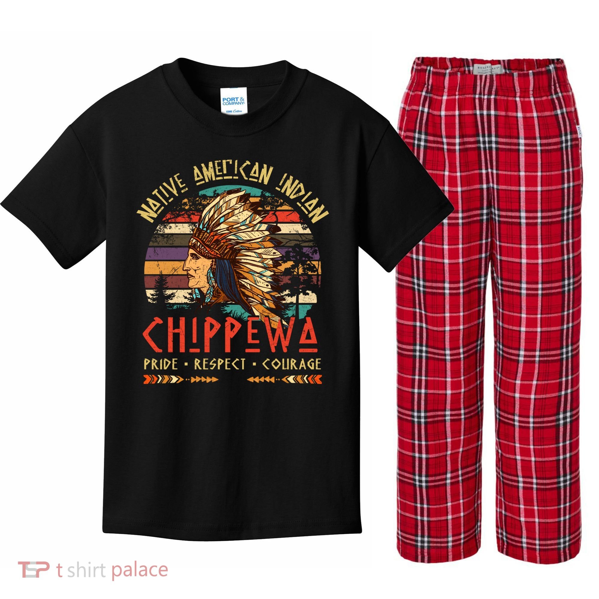Chippewa Native American Indian Pride Indigenous Tribe Kids Plaid Pajama Set