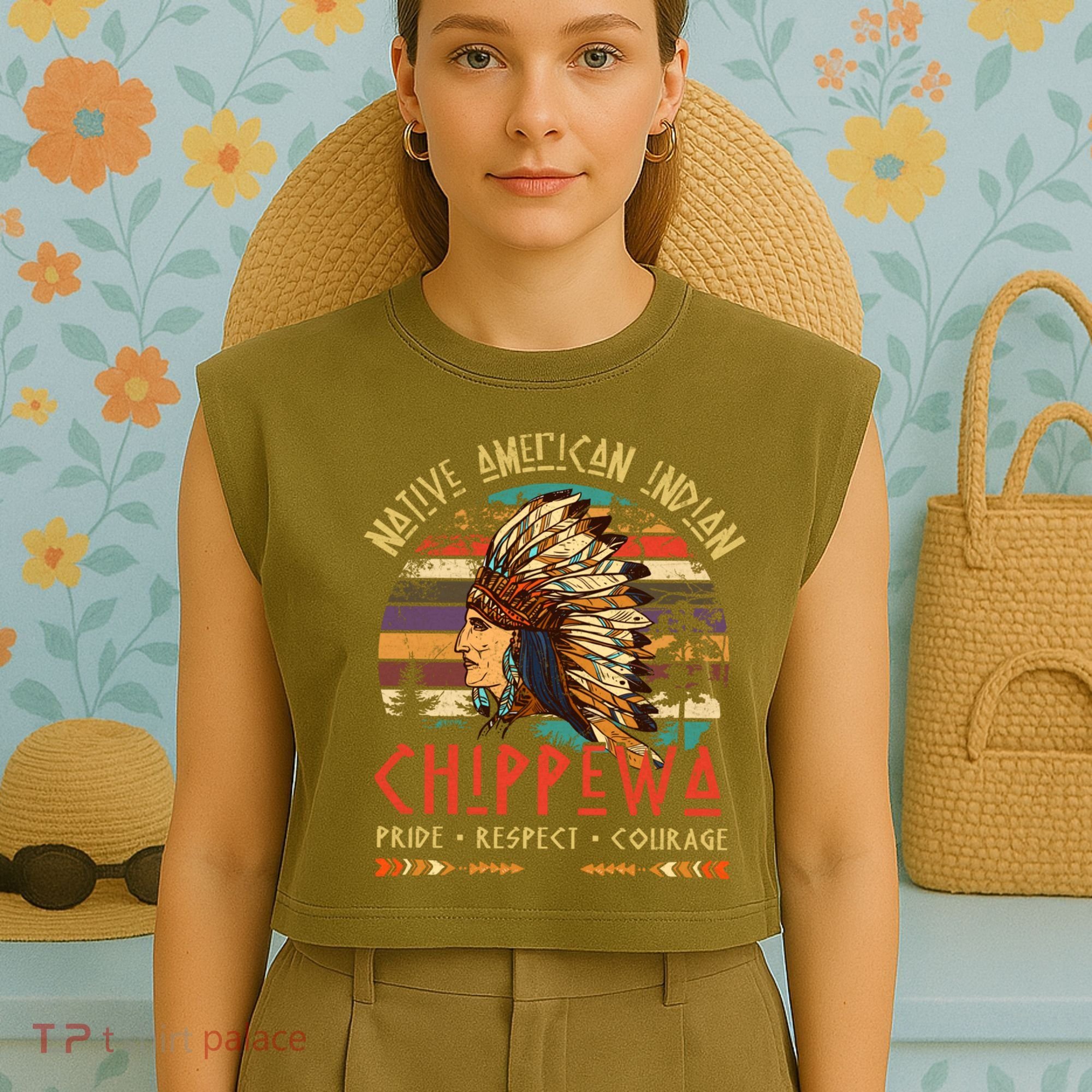 Chippewa Native American Indian Pride Indigenous Tribe Garment-Dyed Women's Muscle Tee