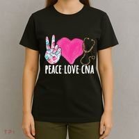 Certified Nursing Assistant Peace Love CNA Nurse T-Shirt thumb 4