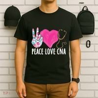 Certified Nursing Assistant Peace Love CNA Nurse T-Shirt thumb 6