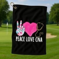 Certified Nursing Assistant Peace Love CNA Nurse Golf Towel thumb 1