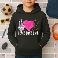 Certified Nursing Assistant Peace Love CNA Nurse Kids Hoodie thumb 2