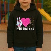 Certified Nursing Assistant Peace Love CNA Nurse Kids Hoodie thumb 3