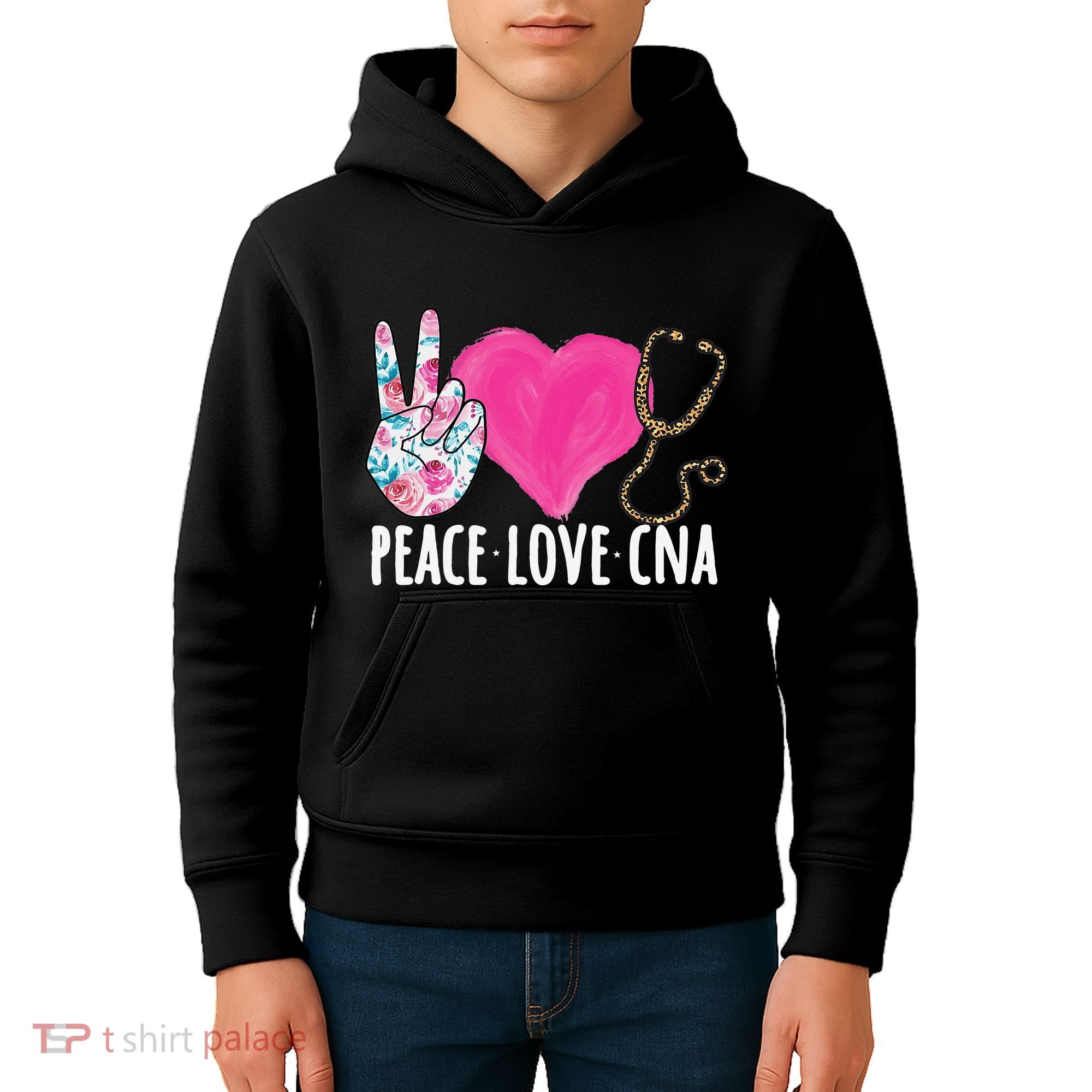 Certified Nursing Assistant Peace Love CNA Nurse Kids Hoodie