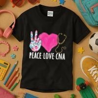 Certified Nursing Assistant Peace Love CNA Nurse Kids T-Shirt thumb 3