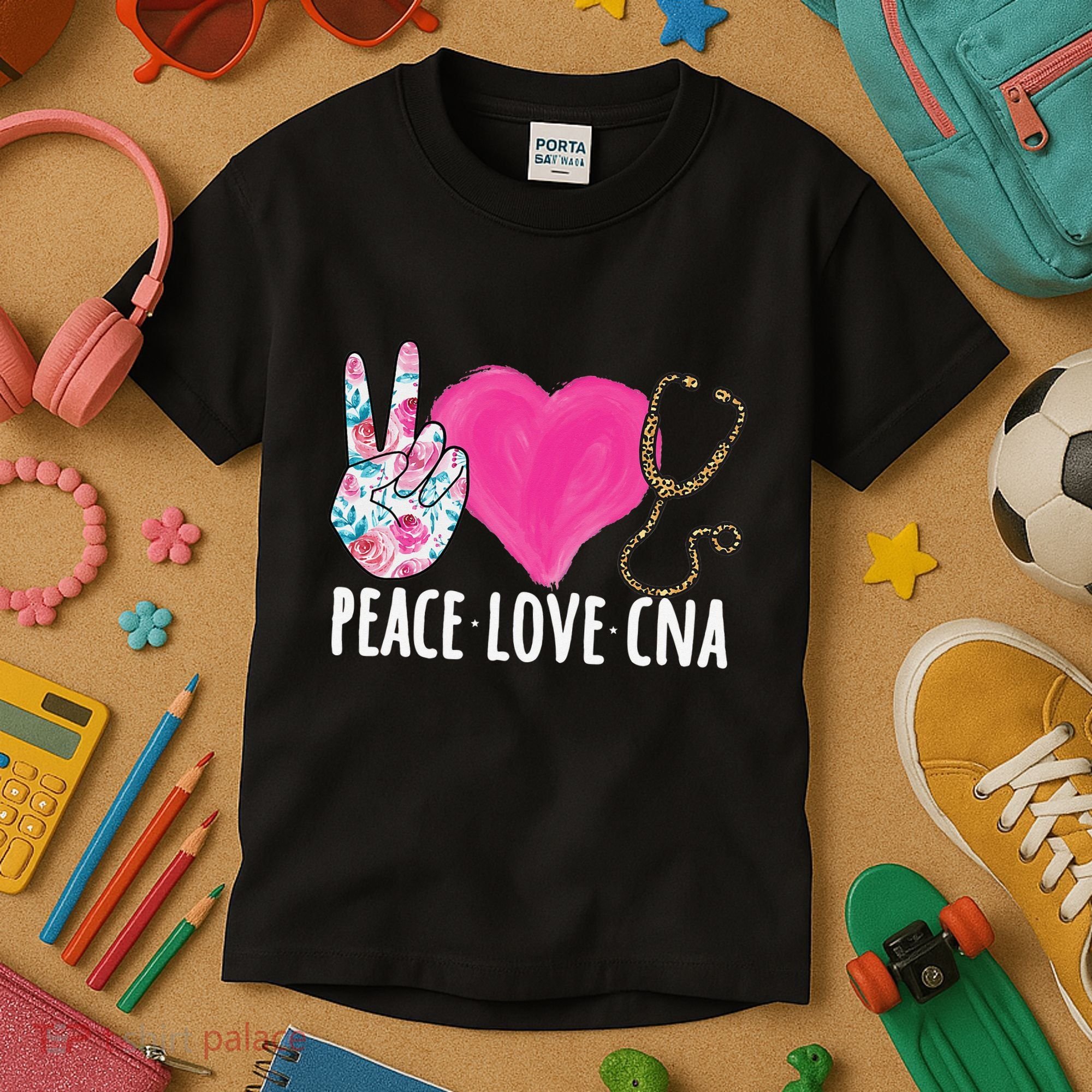 Certified Nursing Assistant Peace Love CNA Nurse Kids T-Shirt