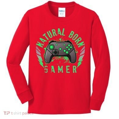 Cool Natural Born Gamer Kids Long Sleeve Shirt