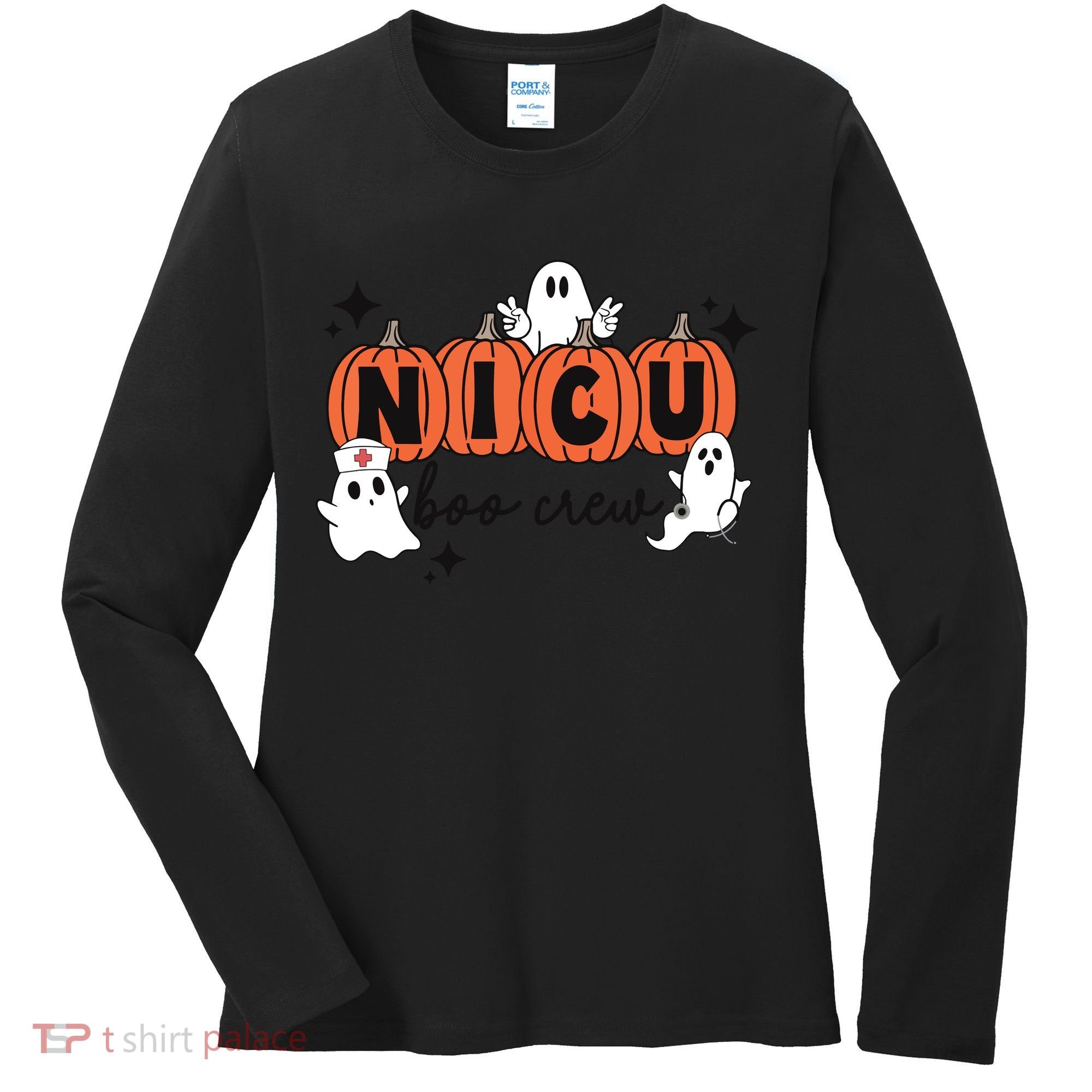 Cute Nicu Boo Crew Spooky Nurse Halloween Cute Ghost Pumpkin Women's Long Sleeve Shirt