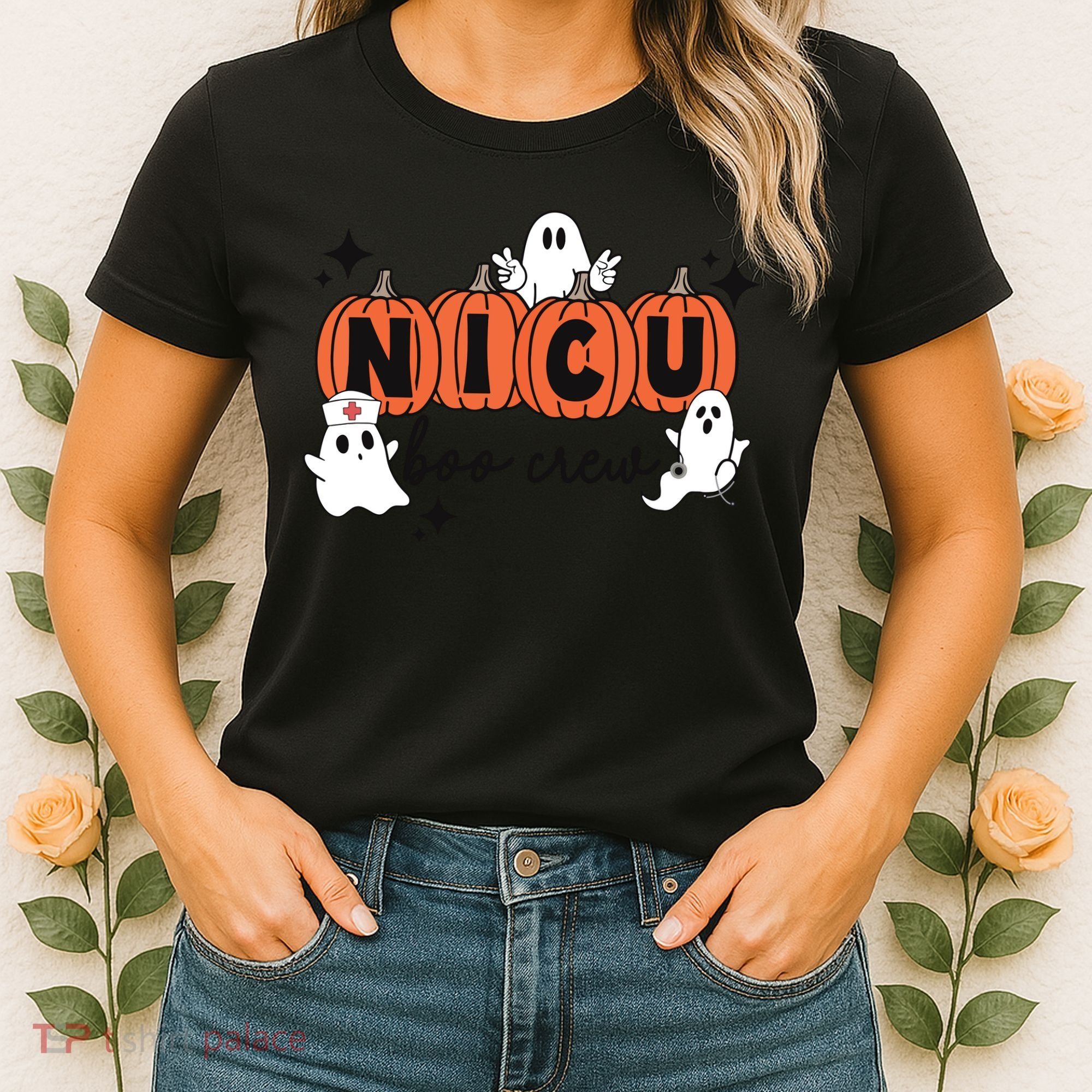 Cute Nicu Boo Crew Spooky Nurse Halloween Cute Ghost Pumpkin Women's T-Shirt