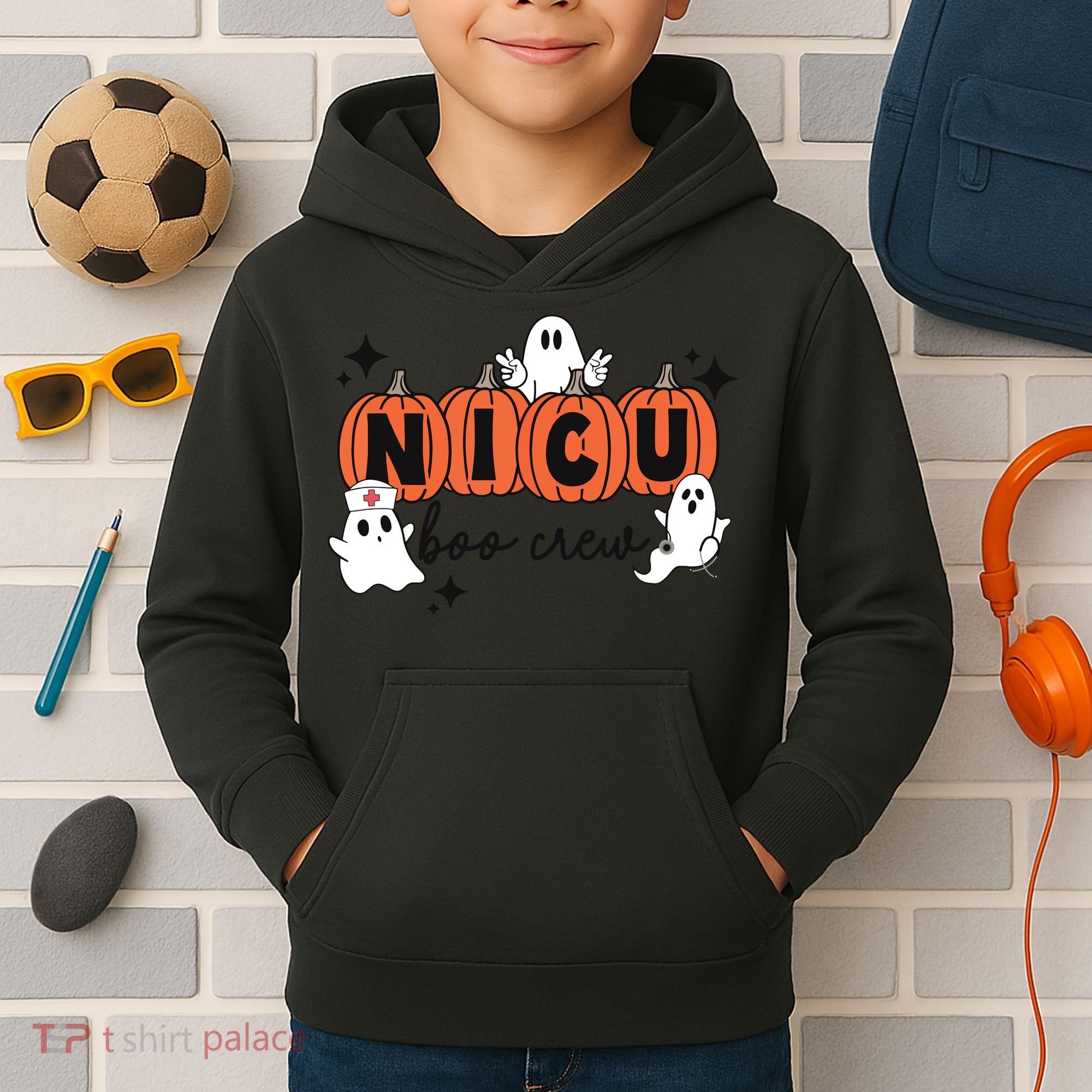 Cute Nicu Boo Crew Spooky Nurse Halloween Cute Ghost Pumpkin Kids Hoodie