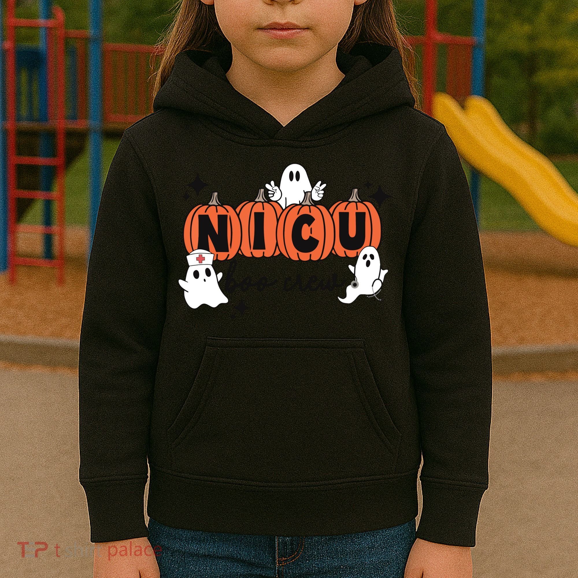 Cute Nicu Boo Crew Spooky Nurse Halloween Cute Ghost Pumpkin Kids Hoodie