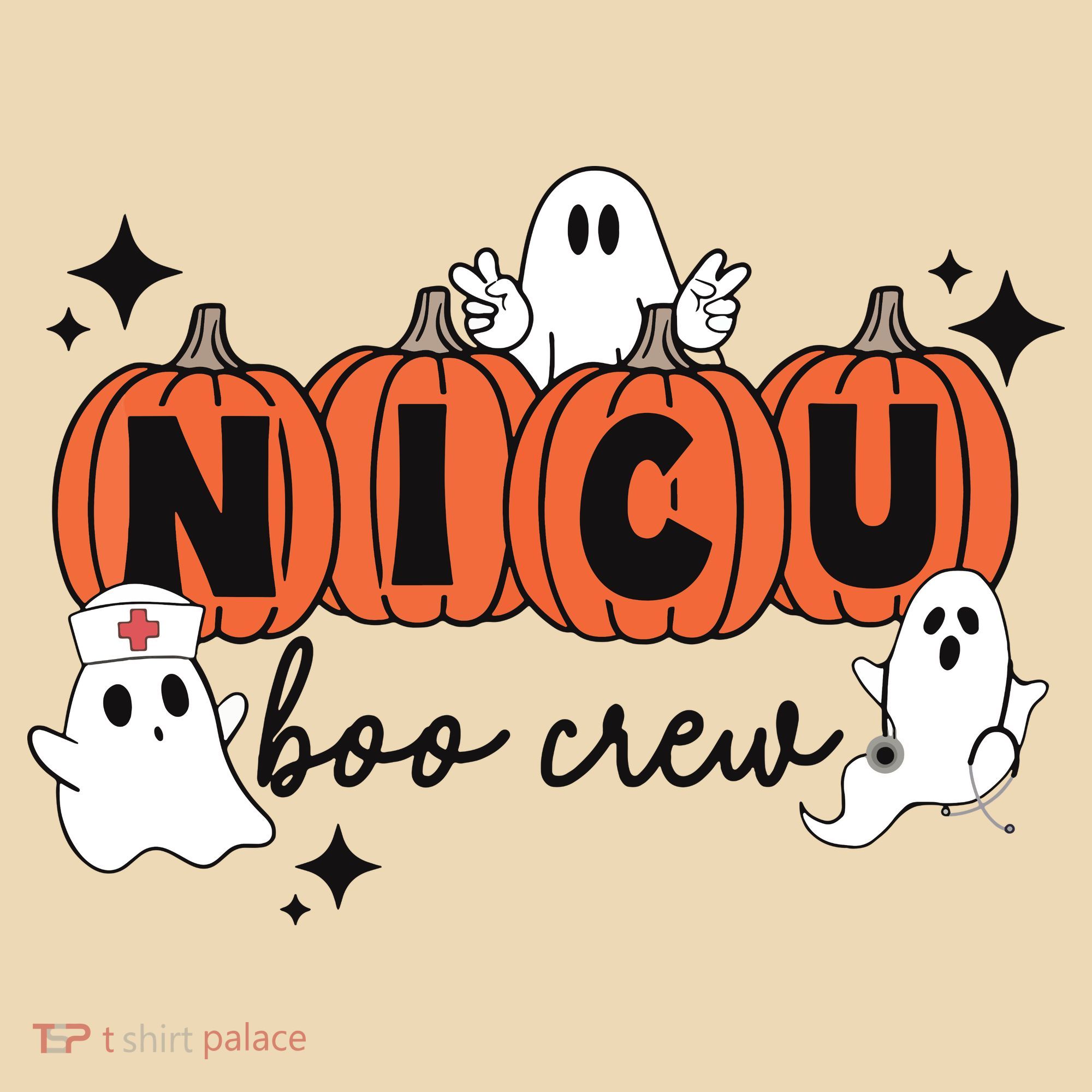Cute Nicu Boo Crew Spooky Nurse Halloween Cute Ghost Pumpkin T-Shirt