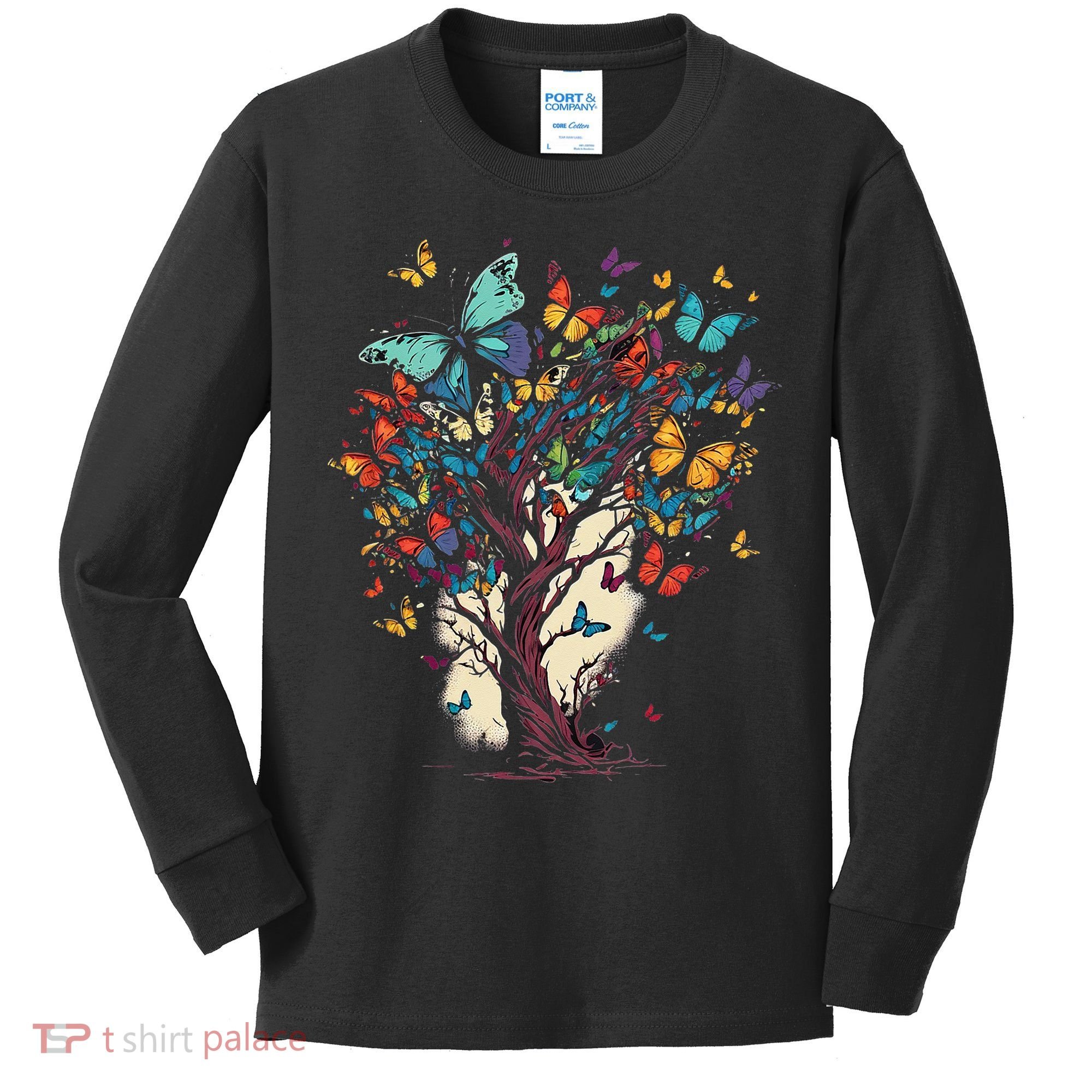Cute Nature Butterfly Tree Kids Long Sleeve Shirt