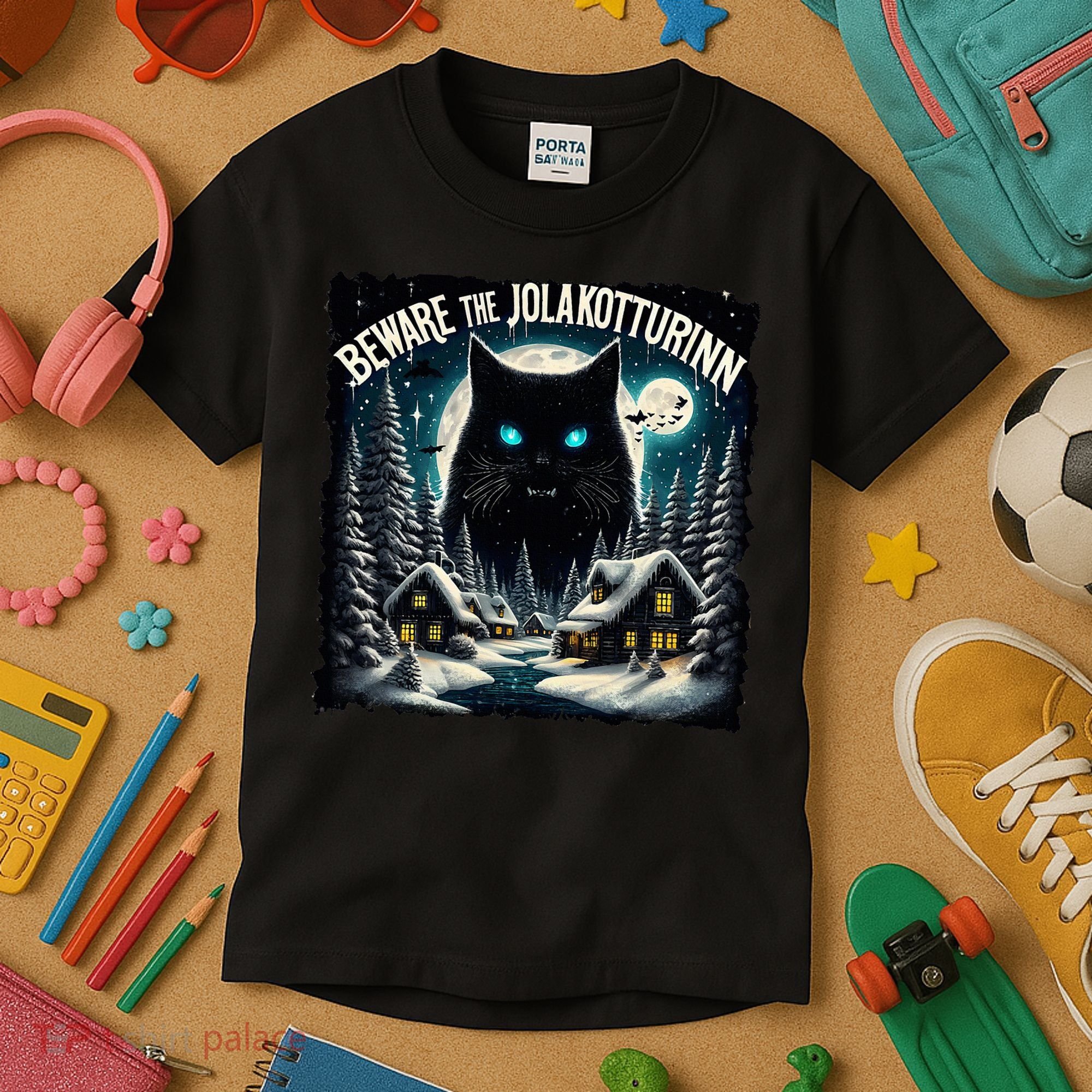 Christmas Norse Beware The Jolakotturinn Yule Cat Icelandic Kids T-Shirt
