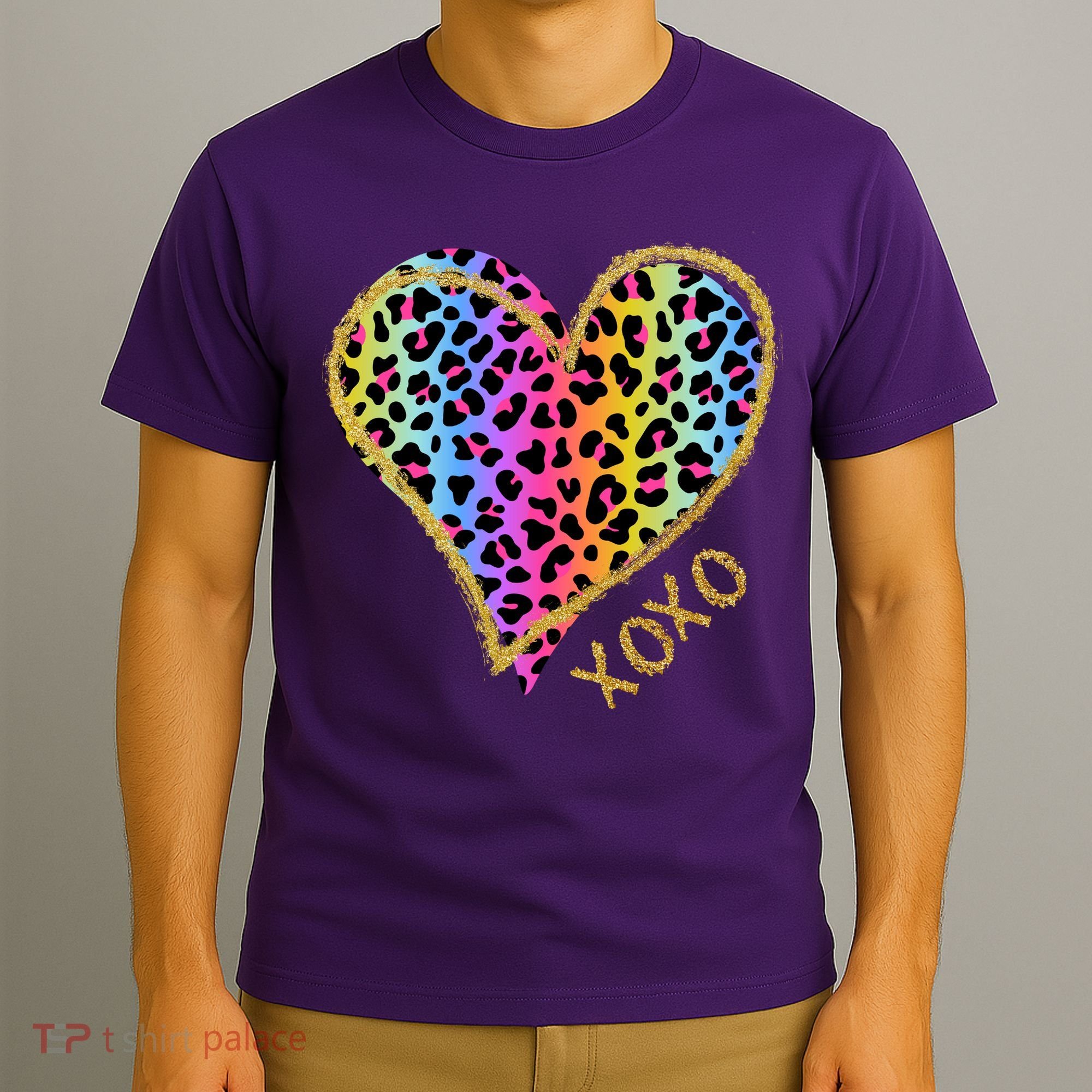 Colorful Neon Cheetah Print Heart Xoxo T-Shirt
