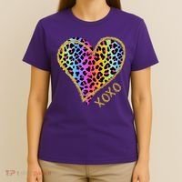 Colorful Neon Cheetah Print Heart Xoxo T-Shirt thumb 4