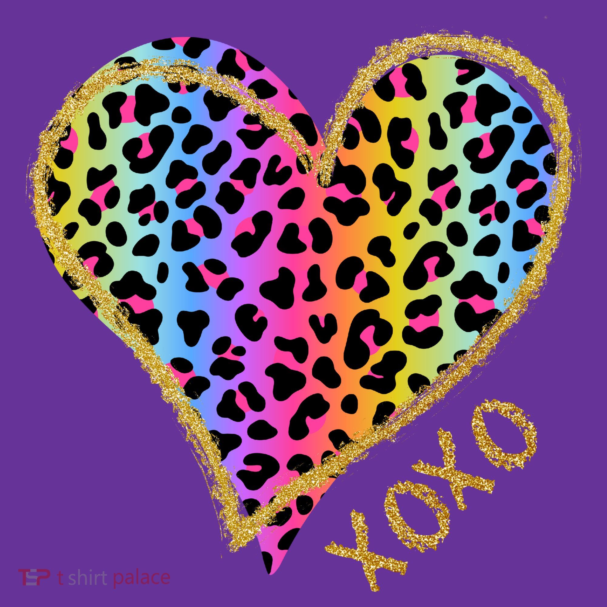 Colorful Neon Cheetah Print Heart Xoxo T-Shirt