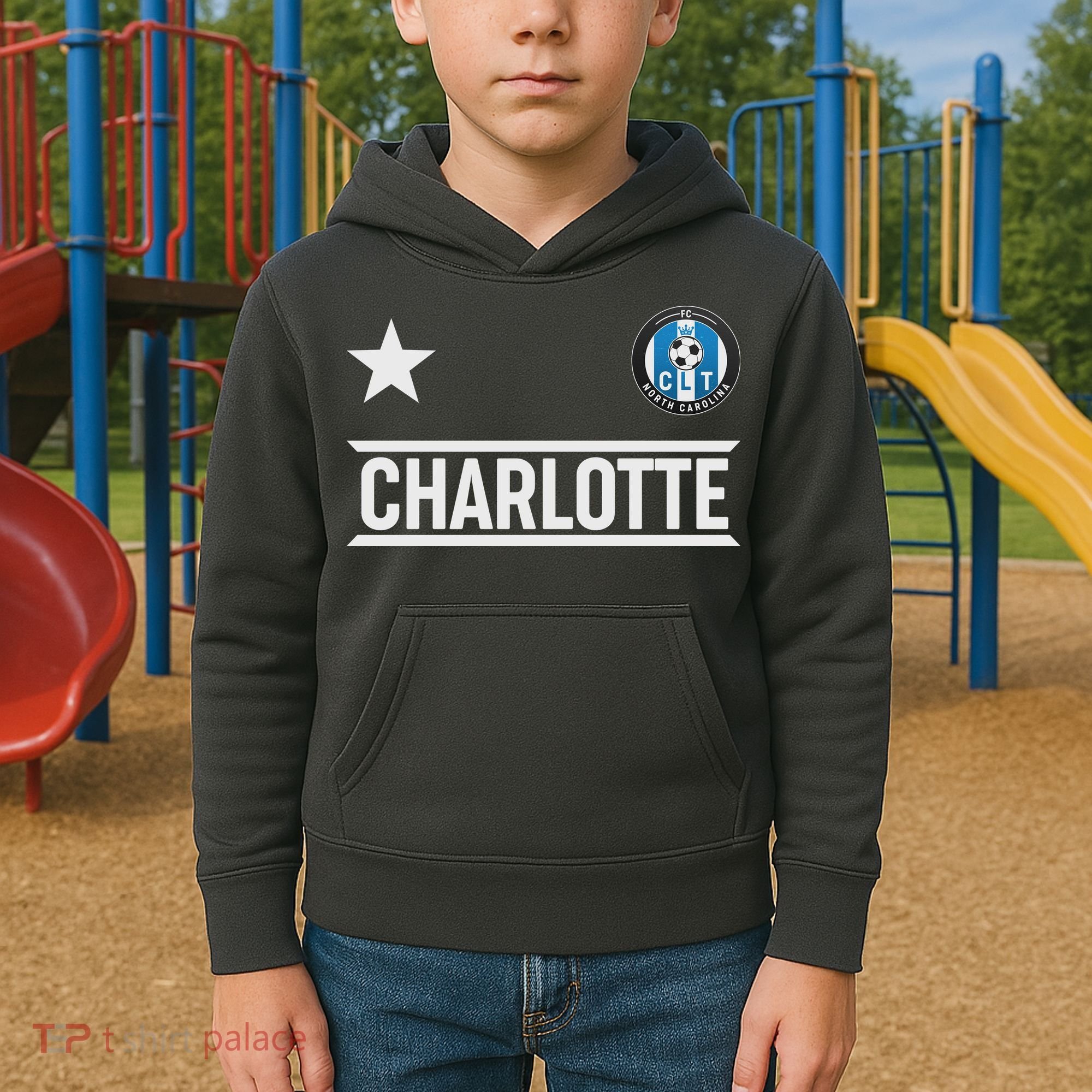 Charlotte North Carolina Soccer Jersey Kids Hoodie