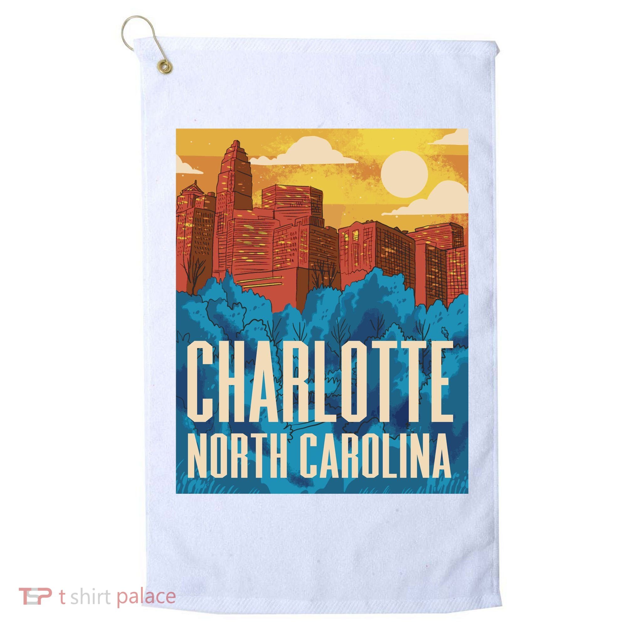 Charlotte North Carolina City Sunset Golf Towel