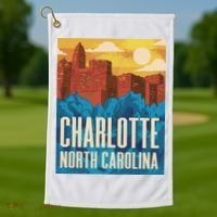 Charlotte North Carolina City Sunset Golf Towel thumb 1