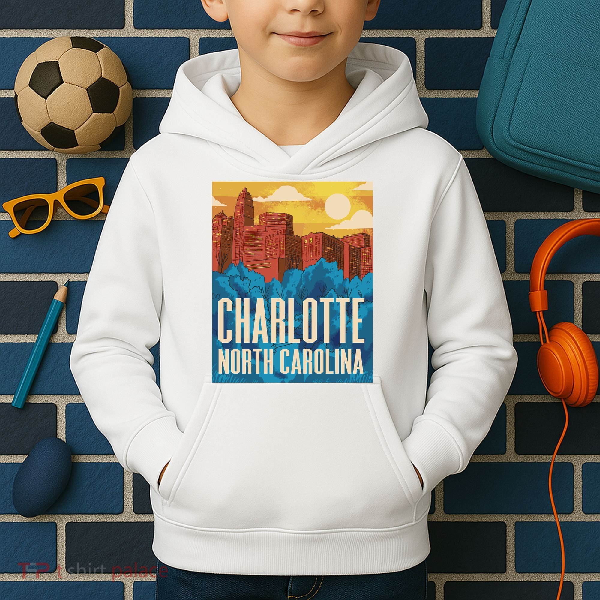 Charlotte North Carolina City Sunset Kids Hoodie