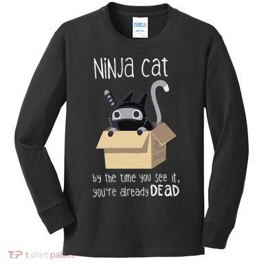 Cute Ninja Cat Kids Long Sleeve Shirt