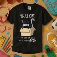Cute Ninja Cat Kids T-Shirt thumb 3