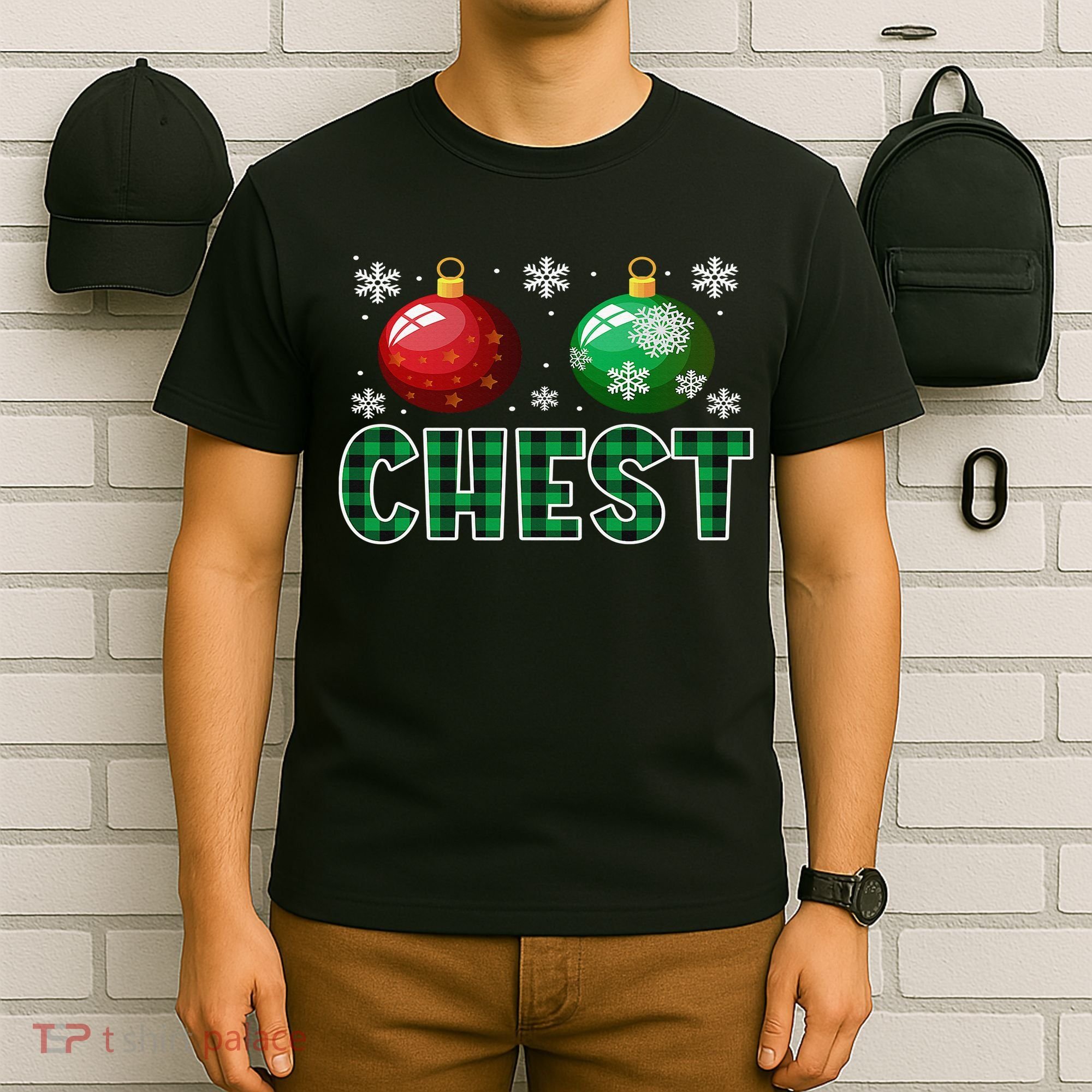 Chest Nuts Christmas Matching Couple Plaid Graphic Chestnuts  T-Shirt