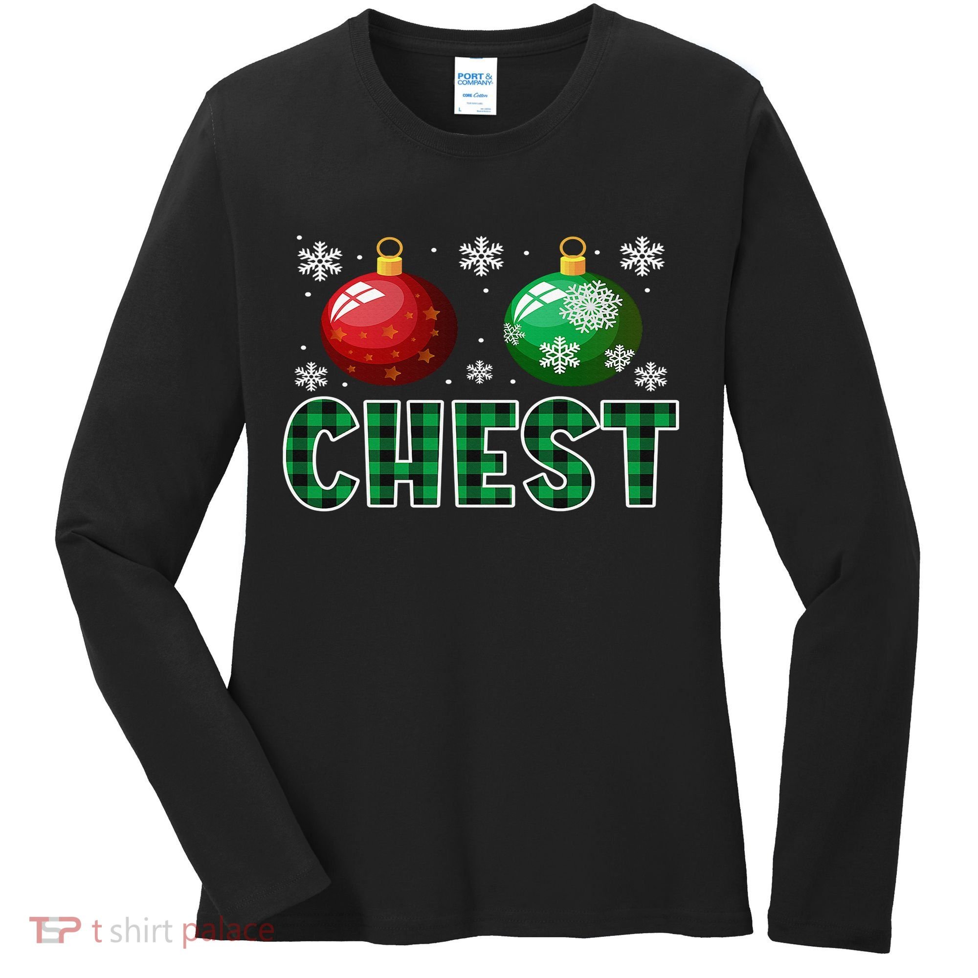 Chest Nuts Christmas Matching Couple Plaid Graphic Chestnuts  Women's Long Sleeve Shirt