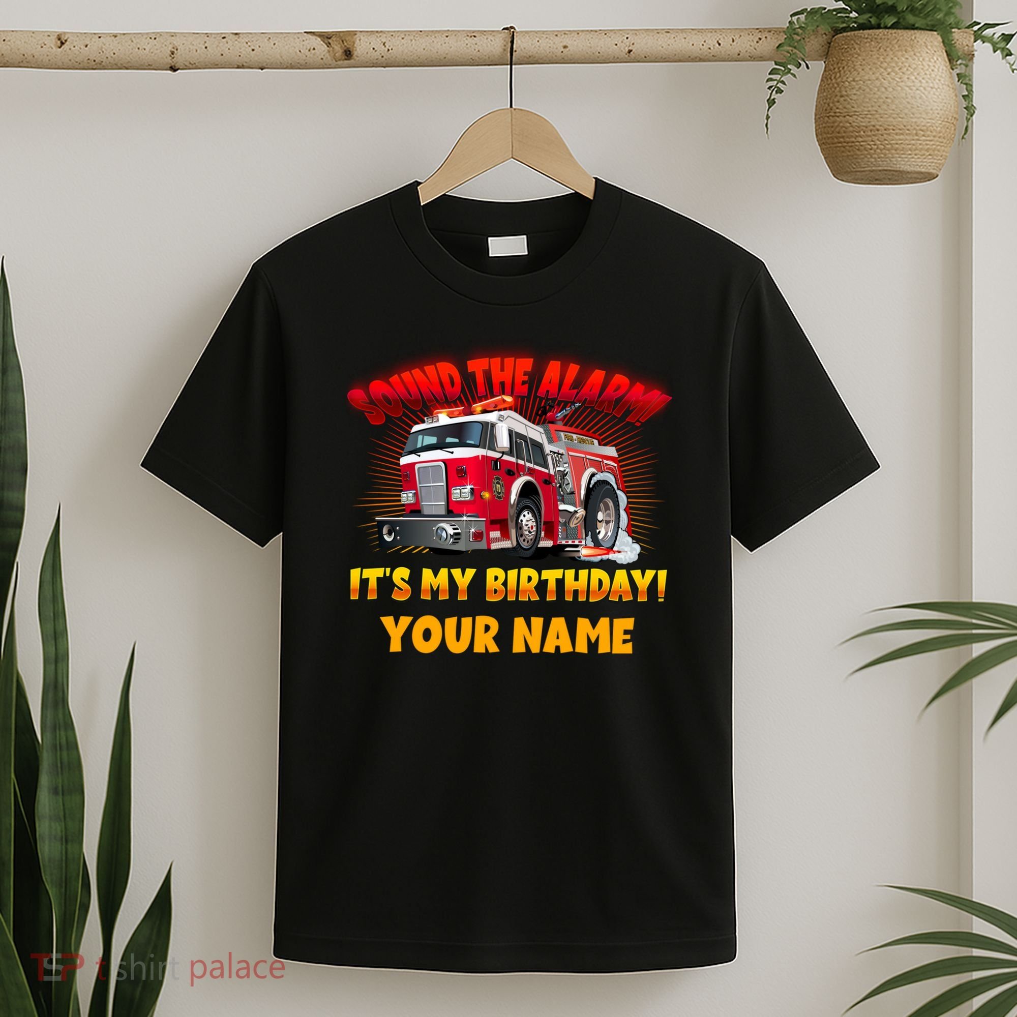 Custom Name Funny Sound The Alarm It's My Birthday Firetruck T-Shirt