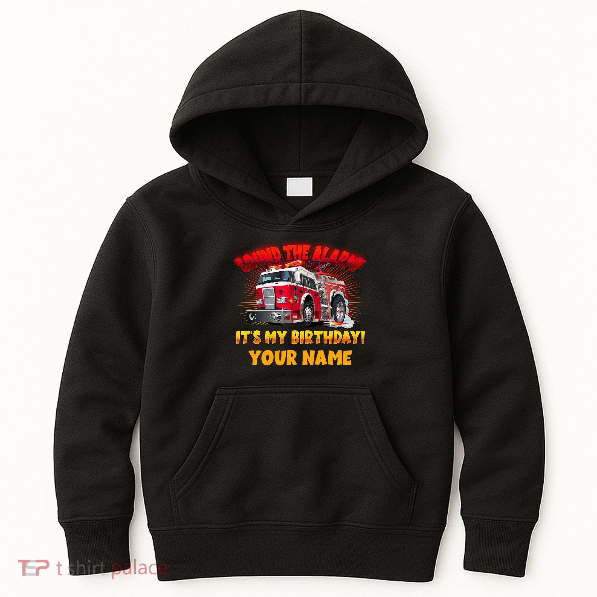 Custom Name Funny Sound The Alarm It's My Birthday Firetruck Kids Hoodie