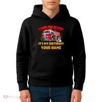 Custom Name Funny Sound The Alarm It's My Birthday Firetruck Kids Hoodie thumb 4
