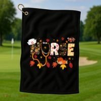 Cute Nurse Fall Thanksgiving Autumn Golf Towel thumb 1