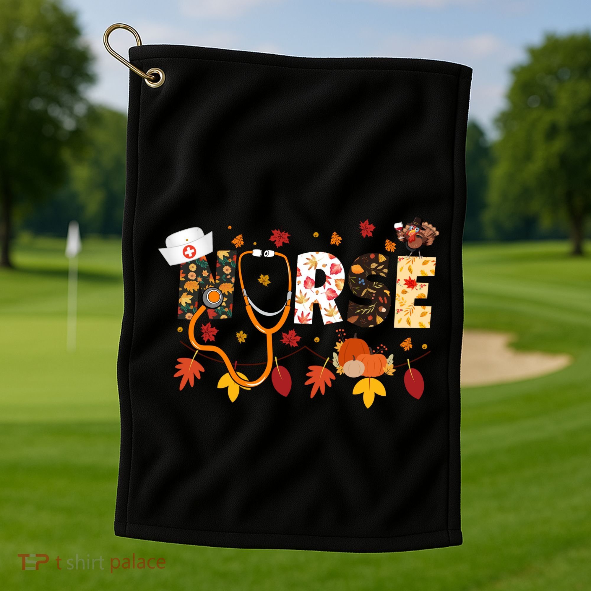 Cute Nurse Fall Thanksgiving Autumn Golf Towel