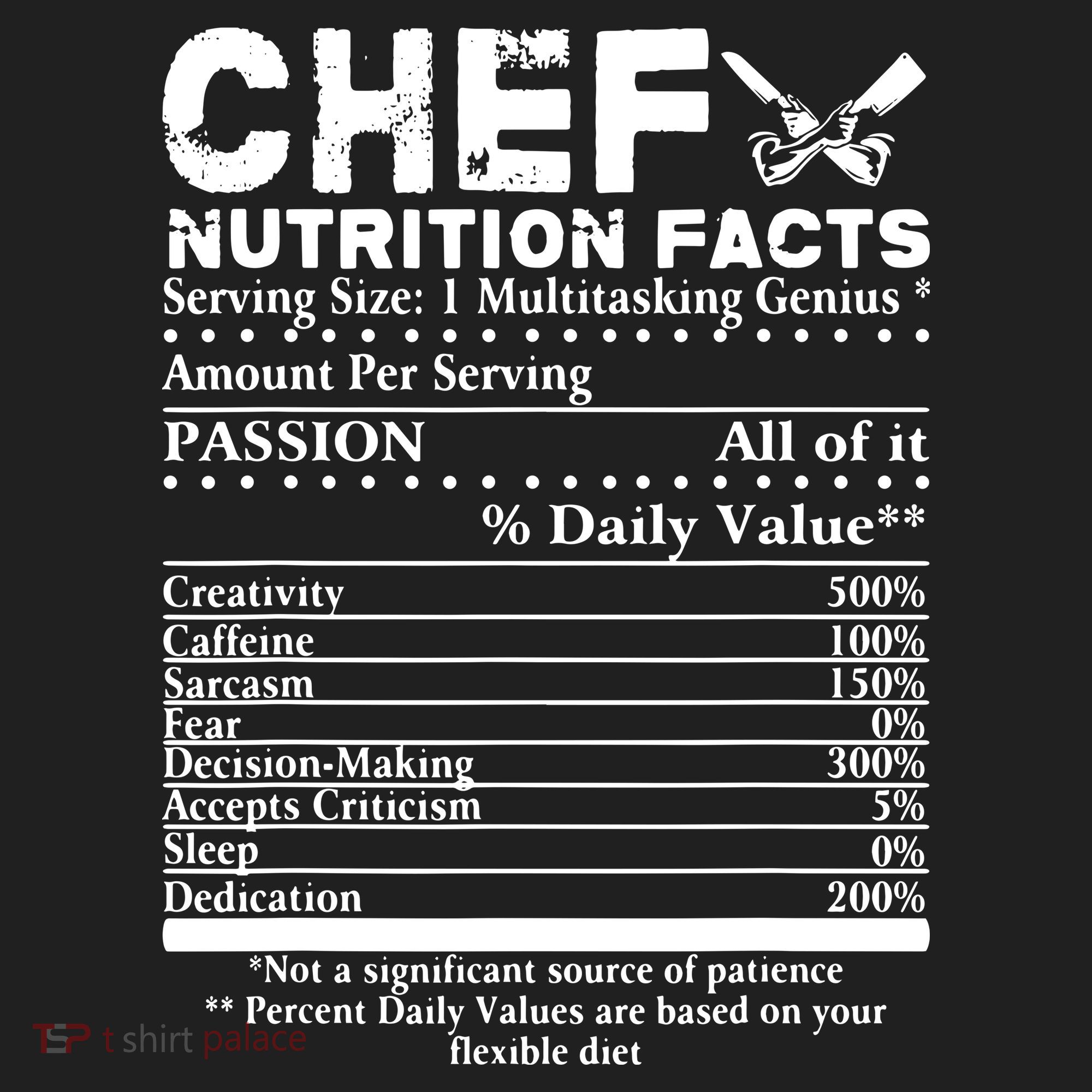Chef Nutrition Facts Cool Chef Tee Gift For Chefs Hat
