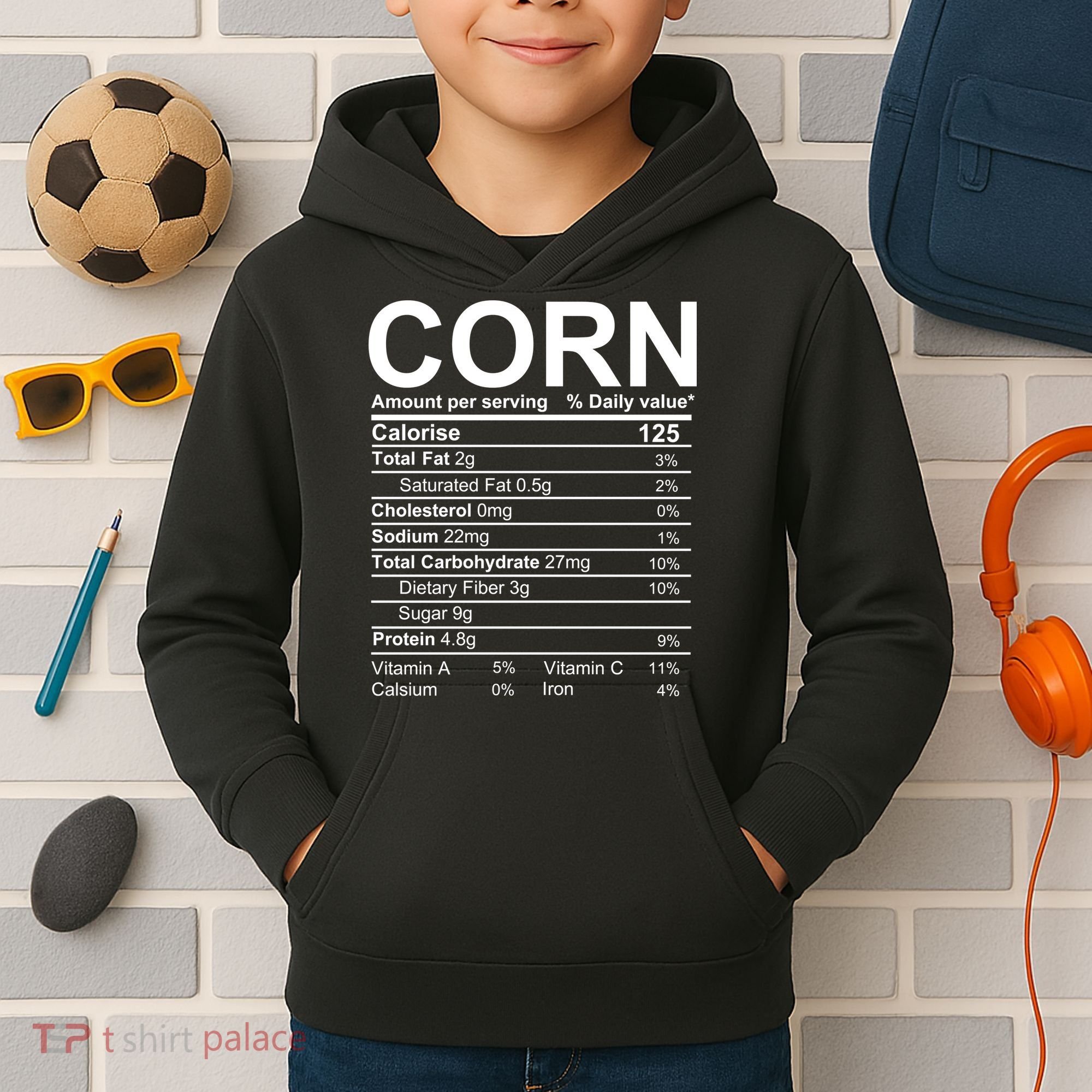 Corn Nutrition Facts Label Kids Hoodie