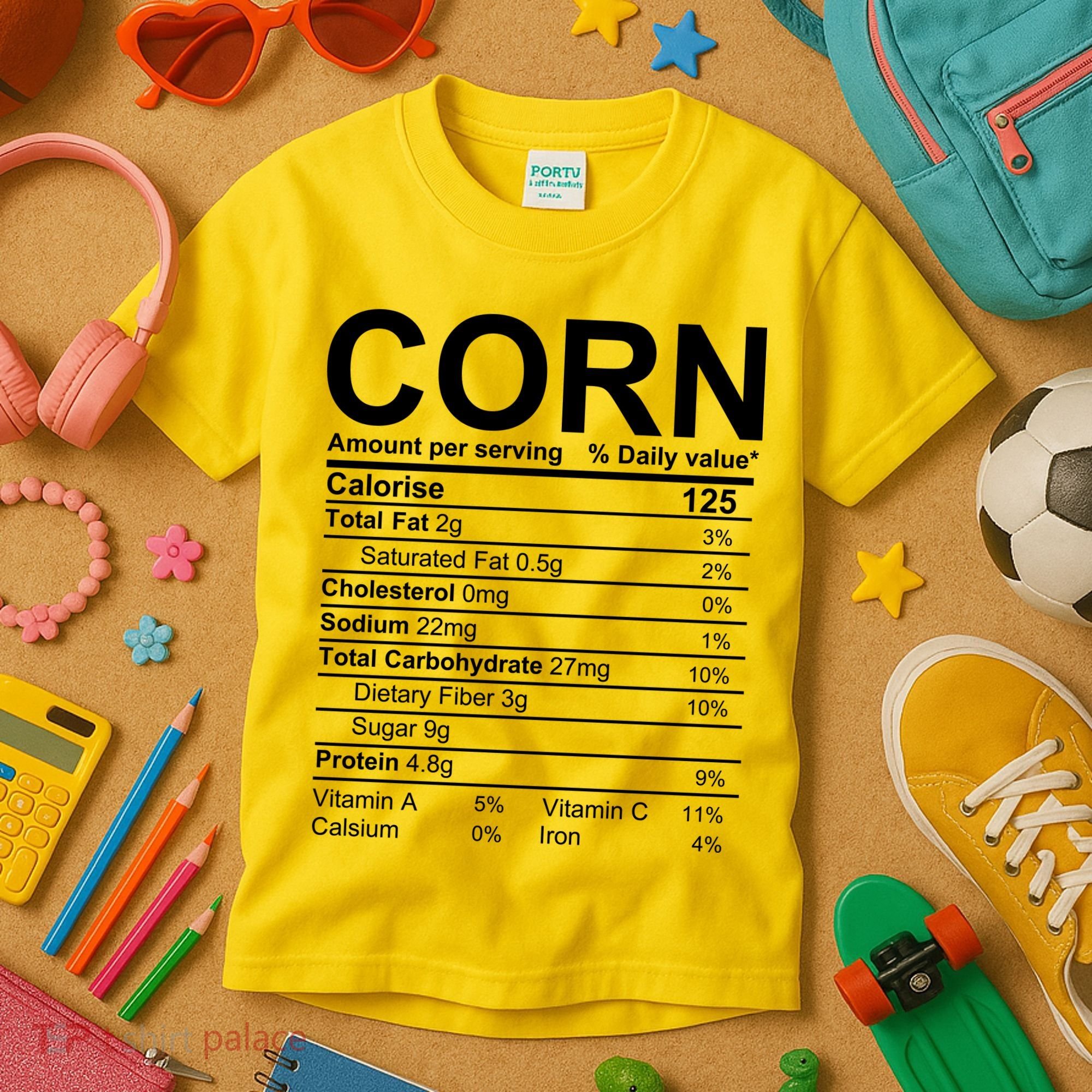Corn Nutrition Facts Label Kids T-Shirt