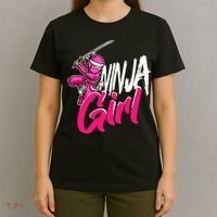 Cute Ninja Fighter Costume Pink Ninja T-Shirt thumb 4
