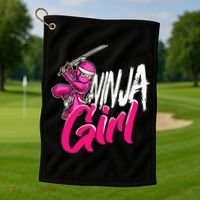 Cute Ninja Fighter Costume Pink Ninja Golf Towel thumb 1