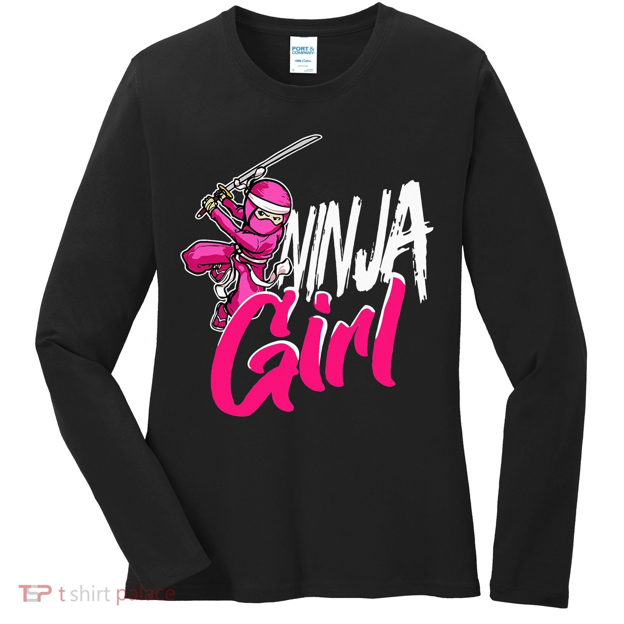 Cute Ninja Fighter Costume Pink Ninja Women's Long Sleeve Shirt