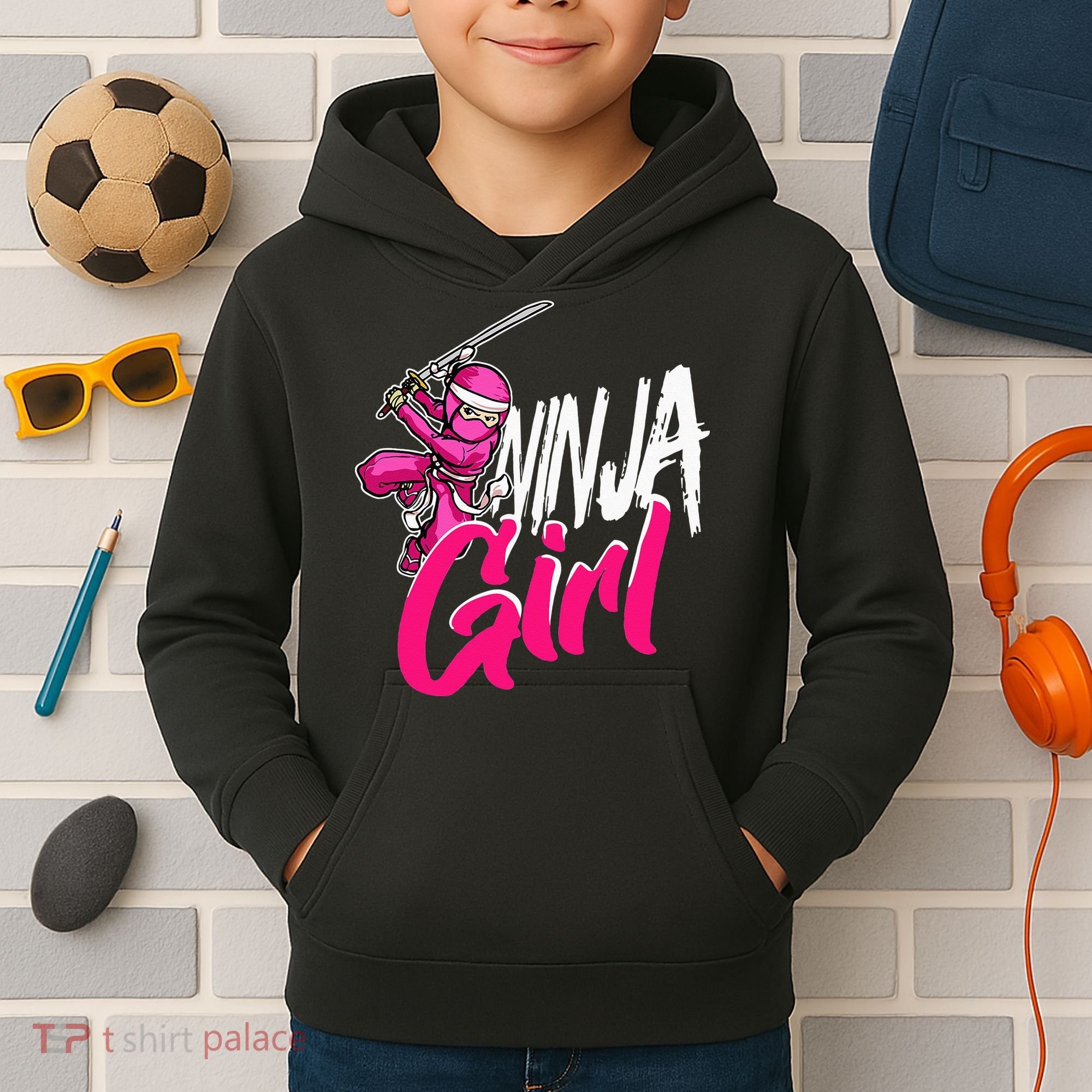 Cute Ninja Fighter Costume Pink Ninja Kids Hoodie