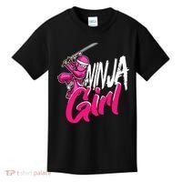 Cute Ninja Fighter Costume Pink Ninja Kids T-Shirt thumb 0