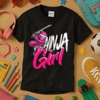 Cute Ninja Fighter Costume Pink Ninja Kids T-Shirt thumb 3