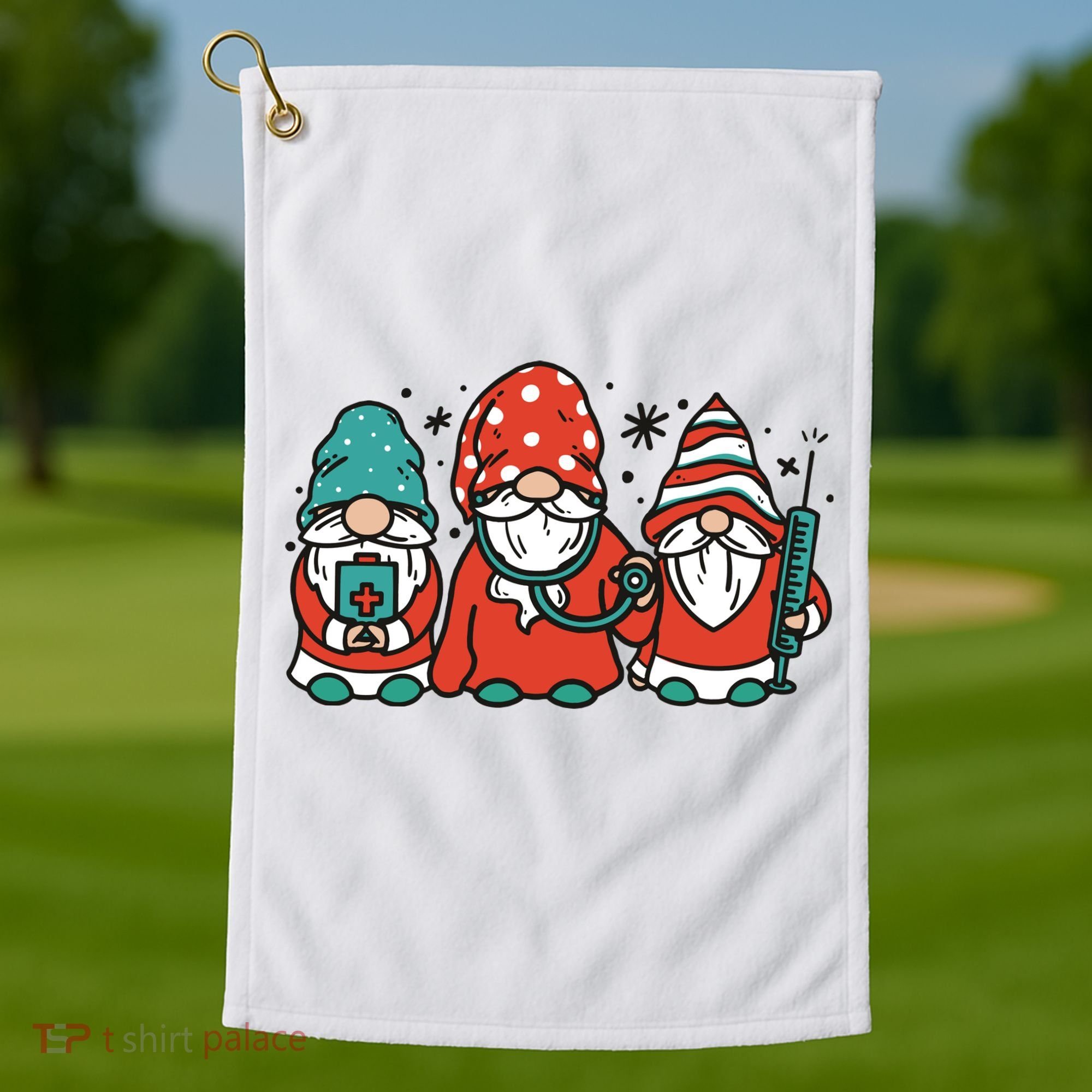 Christmas Nurse Gnomes Holiday Golf Towel