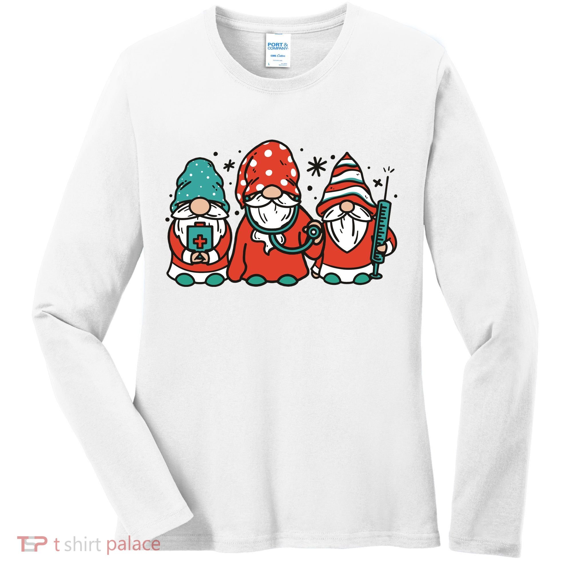 Christmas Nurse Gnomes Holiday Women's Long Sleeve Shirt