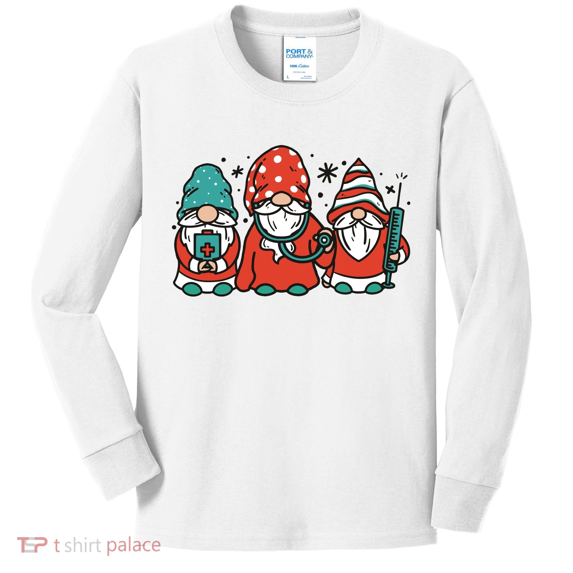 Christmas Nurse Gnomes Holiday Kids Long Sleeve Shirt