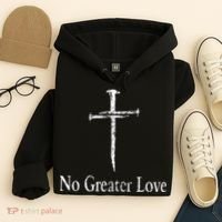 Christian No Greater Love Distressed Cross Easter Hoodie thumb 4