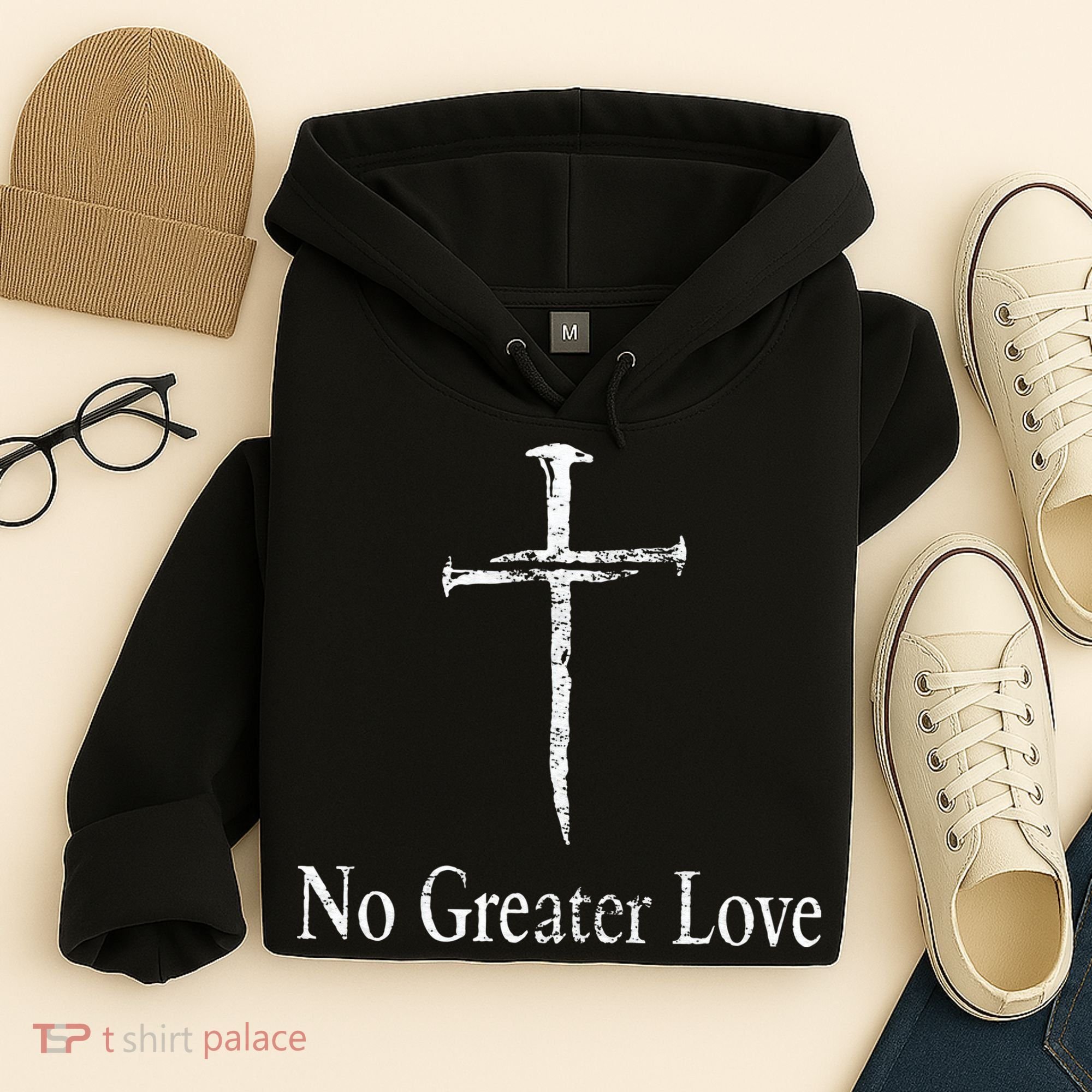 Christian No Greater Love Distressed Cross Easter Hoodie